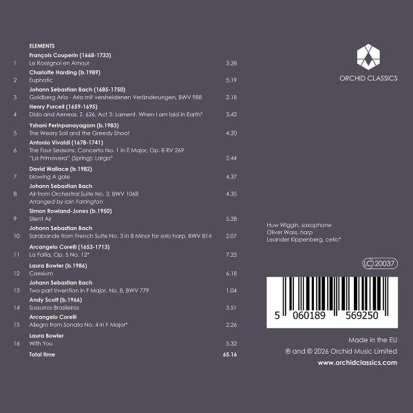 Titelliste mit Komponisten, Werken und Laufzeiten. Orchid Classics Logo.