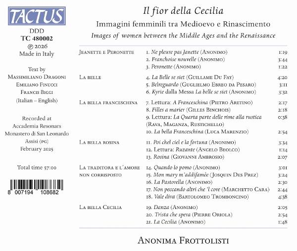 CD-Cover mit Titel 'Il fior della Cecilia', Liedliste und Künstlerinfo.