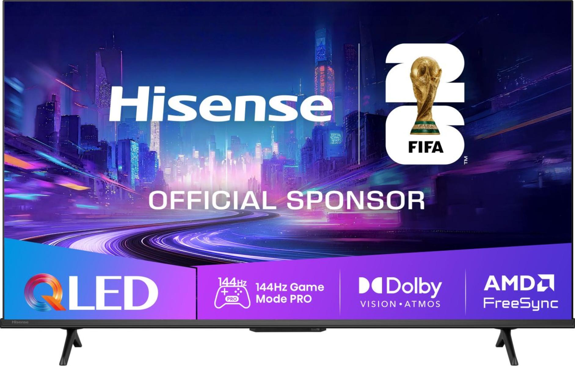 Telewizor Hisense QLED z logo FIFA, 144Hz Game Mode PRO, Dolby Vision, AMD FreeSync.