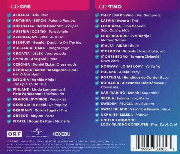 Liste von Liedern für CD 1 und CD 2 mit Künstlernamen und Titeln.