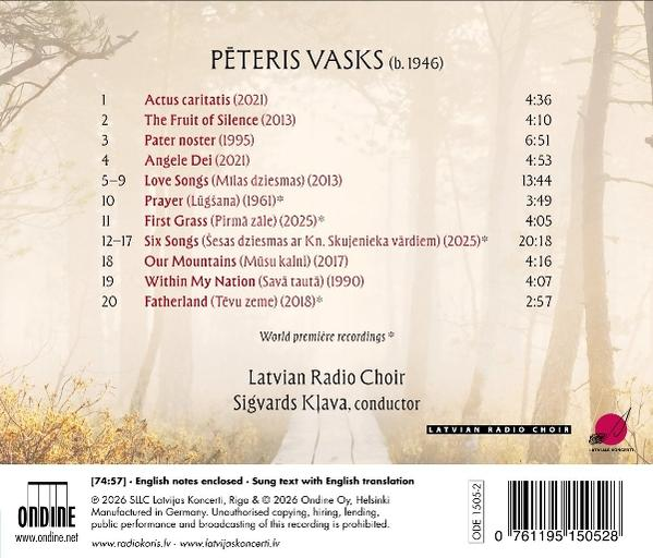 Albumcover mit Titel und Trackliste für Pēteris Vasks.