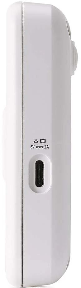 Un appareil blanc doté d'un port USB-C et d'indicateurs de charge.