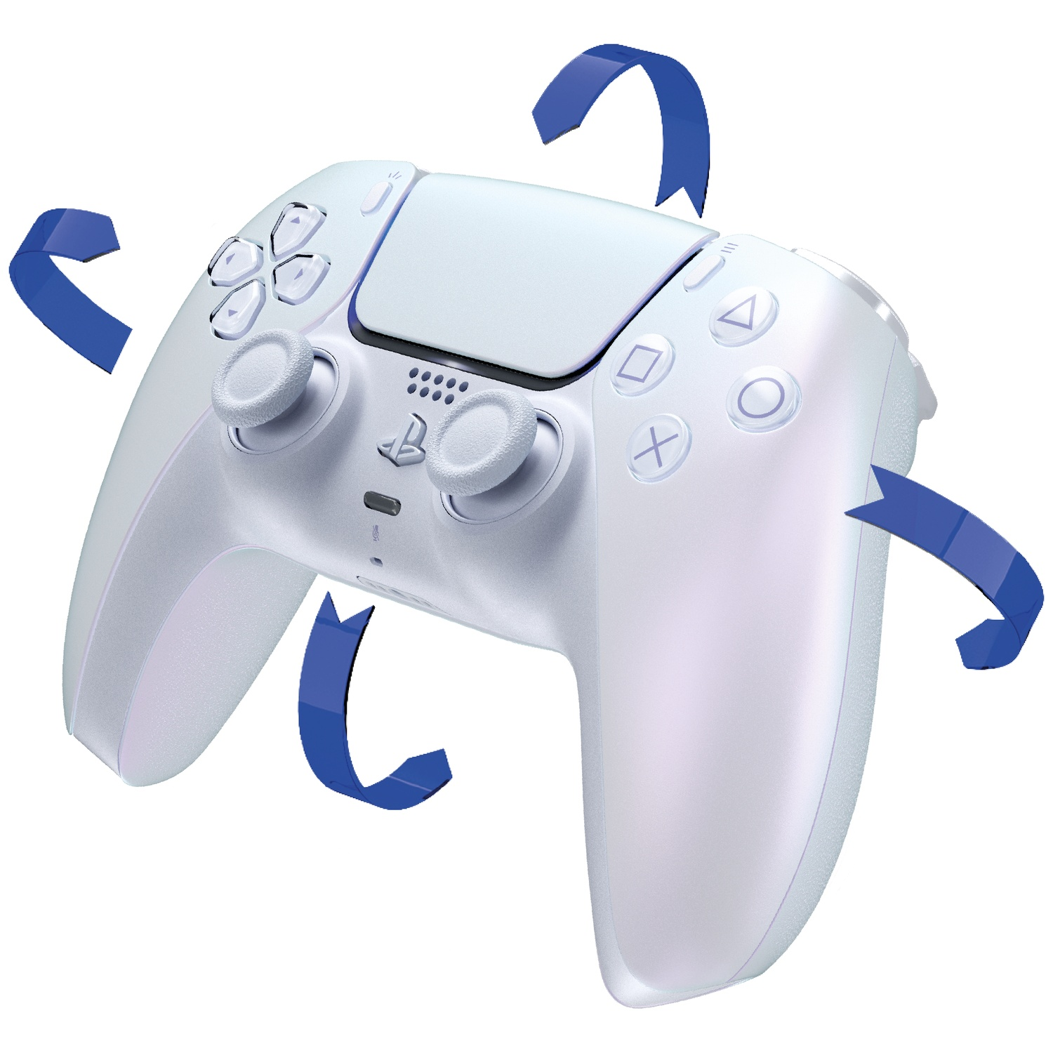 A white controller with blue arrows indicating rotation.