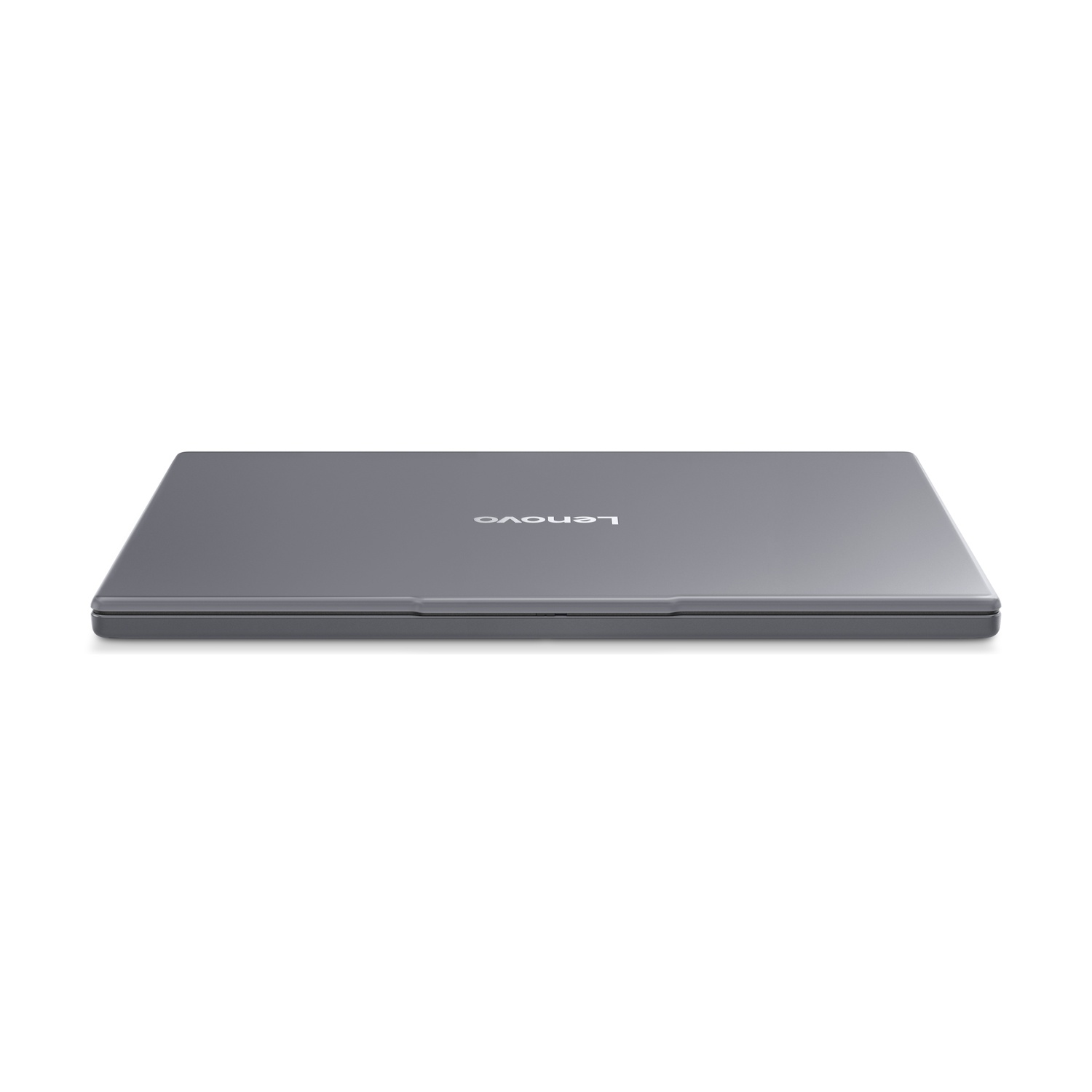 Laptop Lenovo grigio chiuso su sfondo bianco.