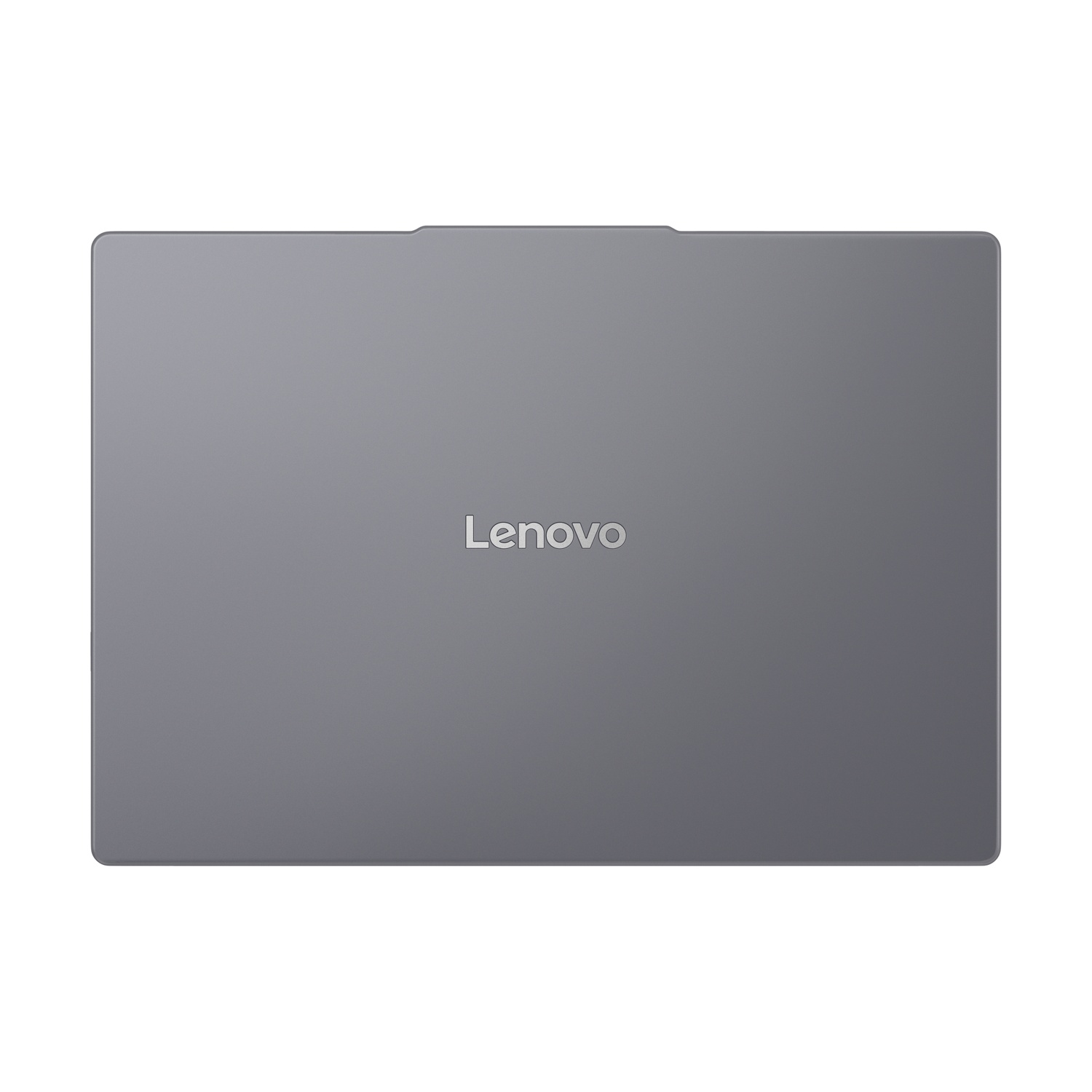 Laptop grigio con logo Lenovo al centro.