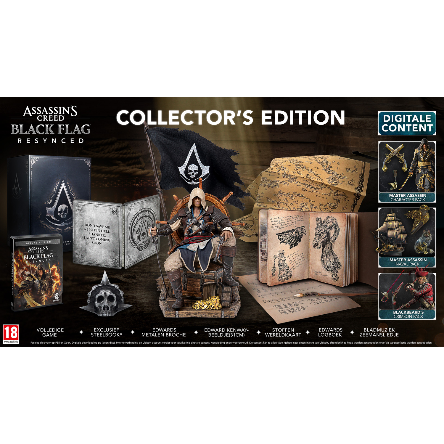 Assassin's Creed Black Flag Collector's Edition includes figure, map, steelbook, logbook & digital content.