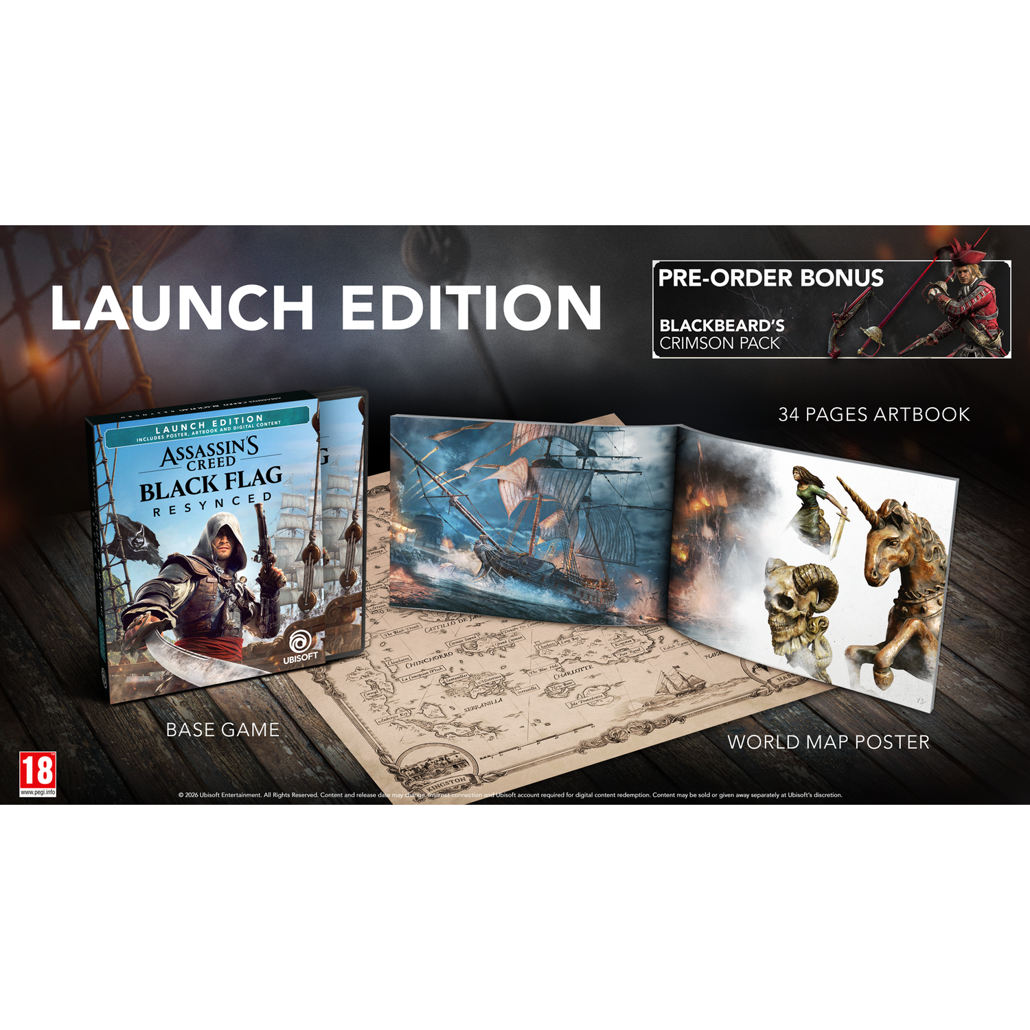 Assassin's Creed Black Flag Launch Edition met game, artbook en wereldkaart.