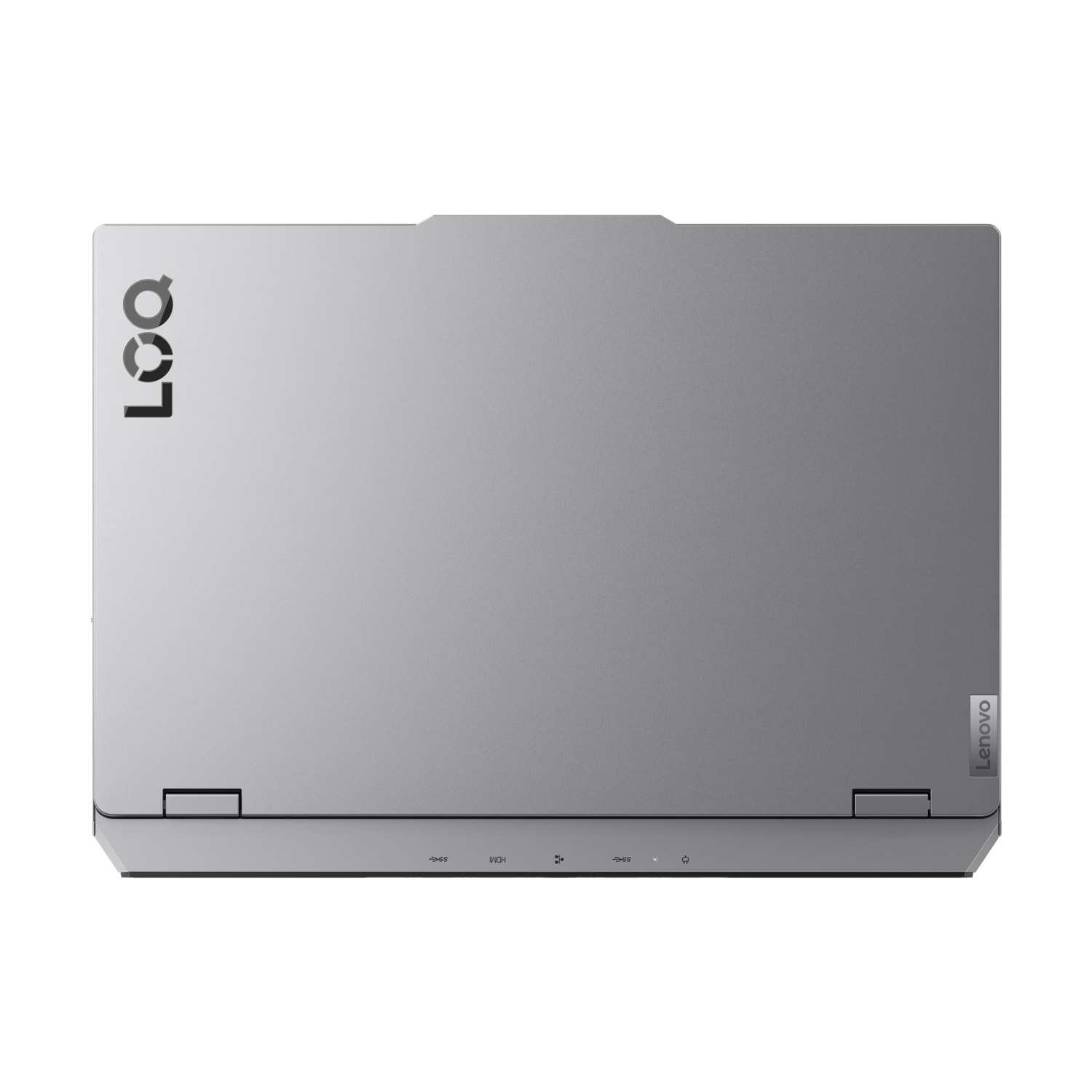 Laptop grigio con logo LOQ e marchio Lenovo.