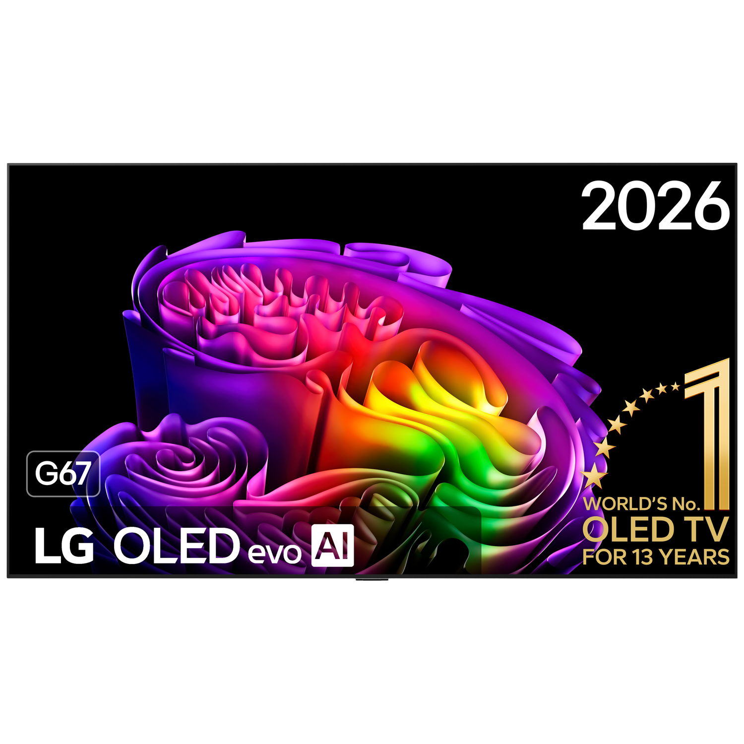 TV LG OLED evo AI avec forme abstraite colorée et prix "N° 1 mondial".