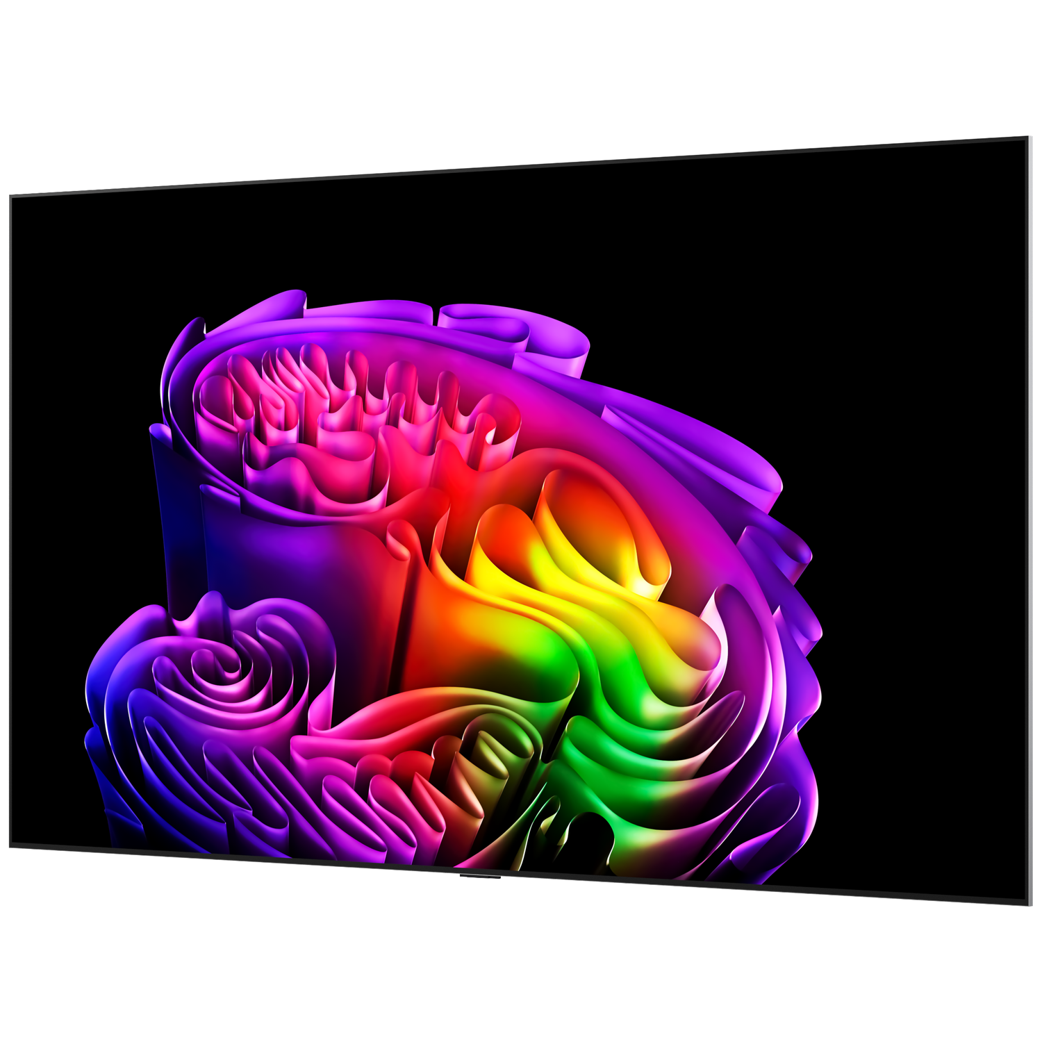 Sculpture abstraite et colorée sur fond noir.