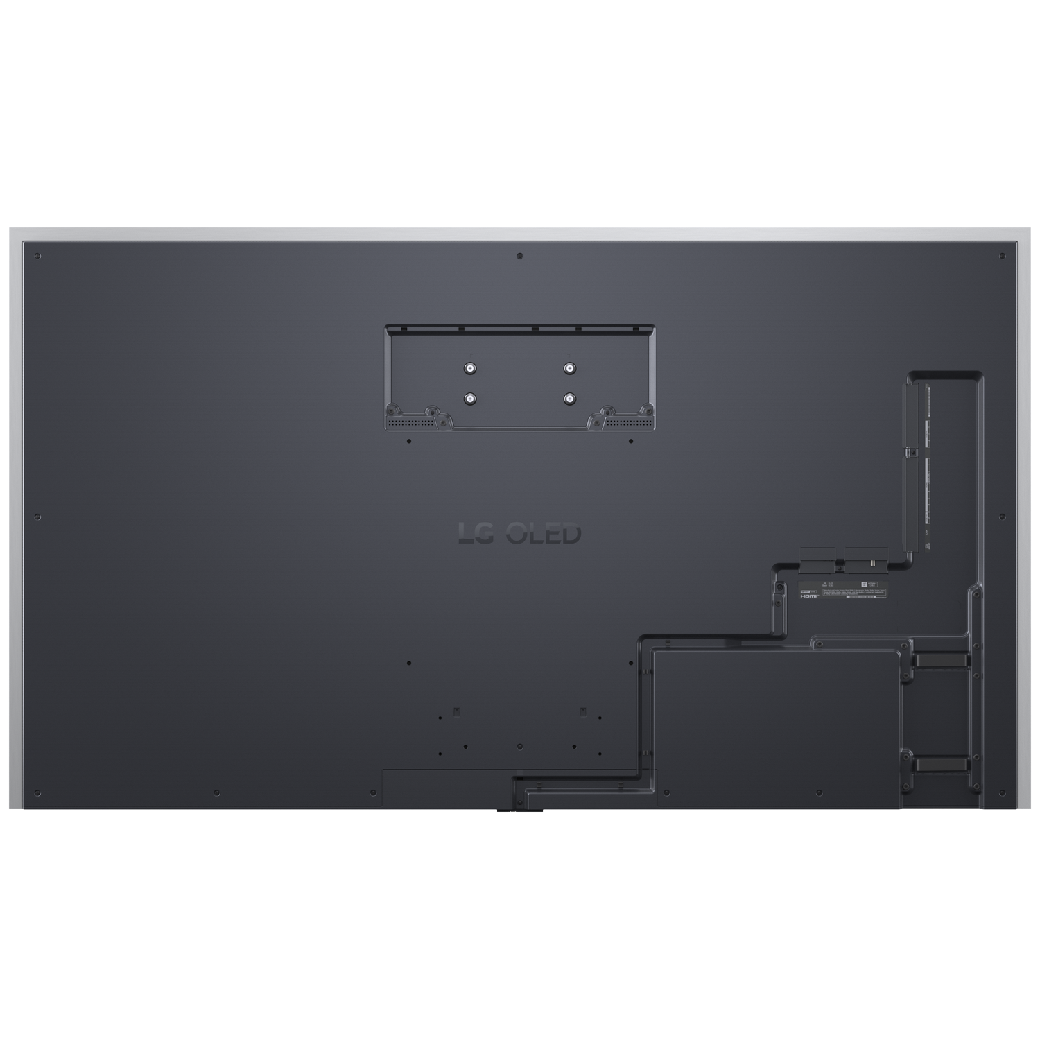 Arrière d'un téléviseur LG OLED montrant les ports et les points de montage VESA.