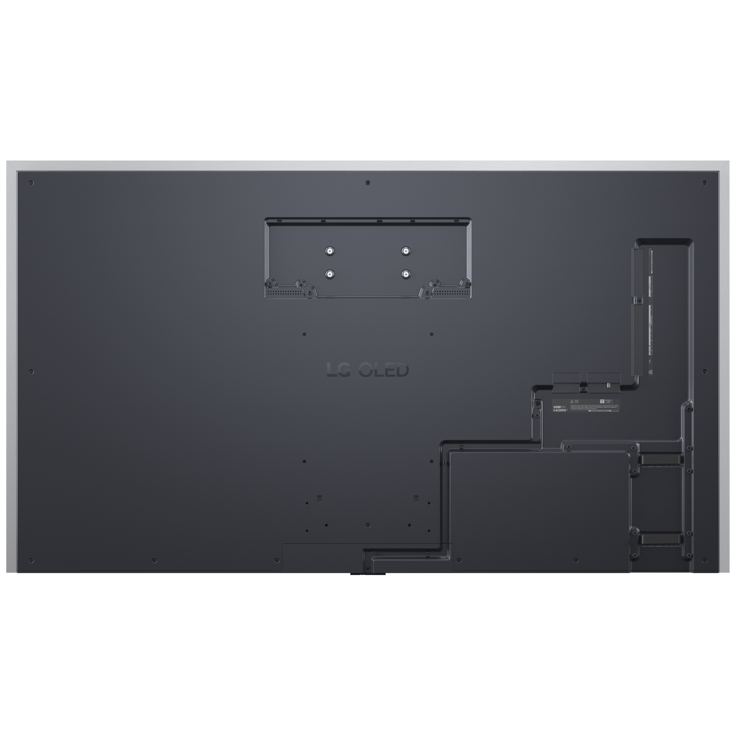 Arrière d'un téléviseur LG OLED montrant les ports et les points de montage.