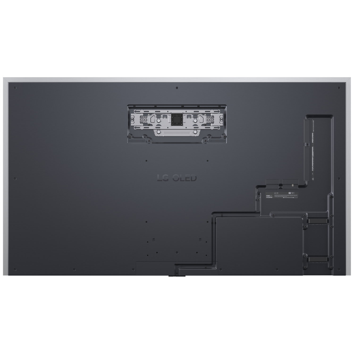 L'arrière d'un téléviseur LG OLED, montrant les ports et options de fixation murale.