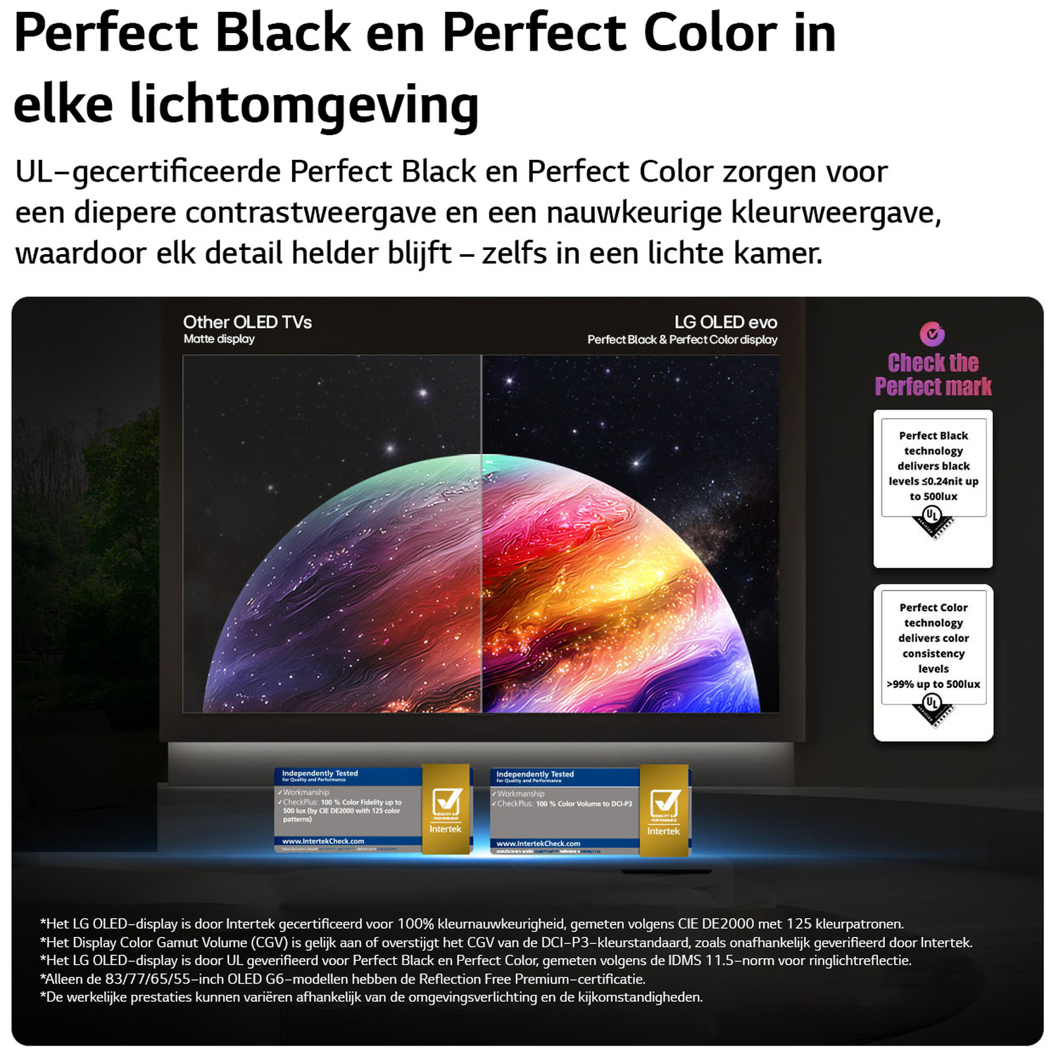LG OLED evo display shows perfect black & color vs. other OLED TVs.