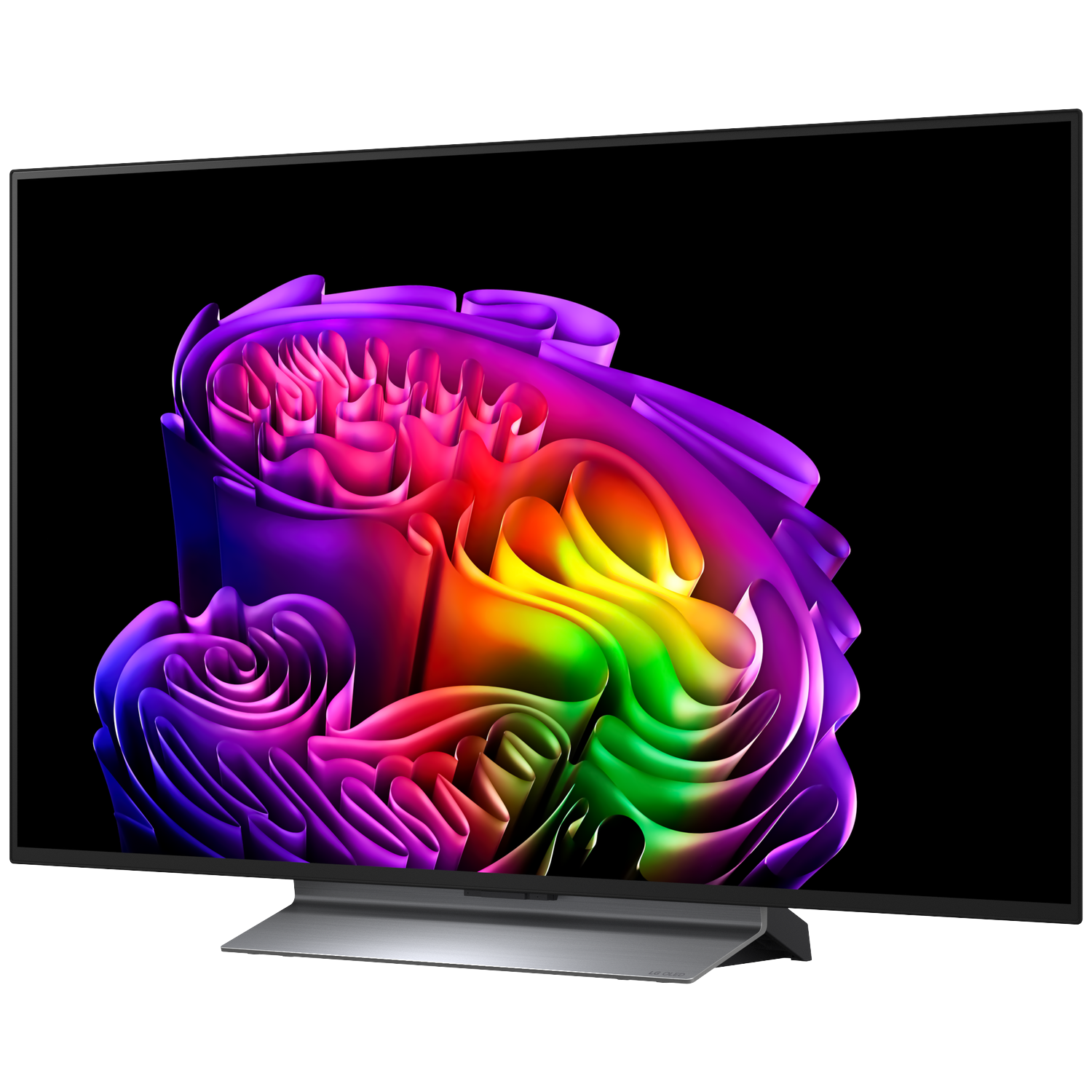 A modern TV displaying an abstract, colorful pattern on its screen.