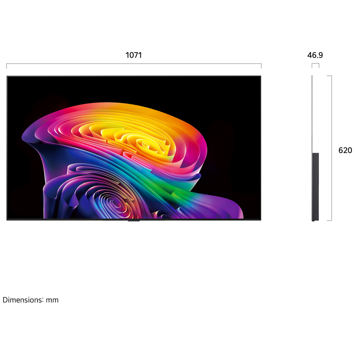 Un objet abstrait multicolore sur fond noir.