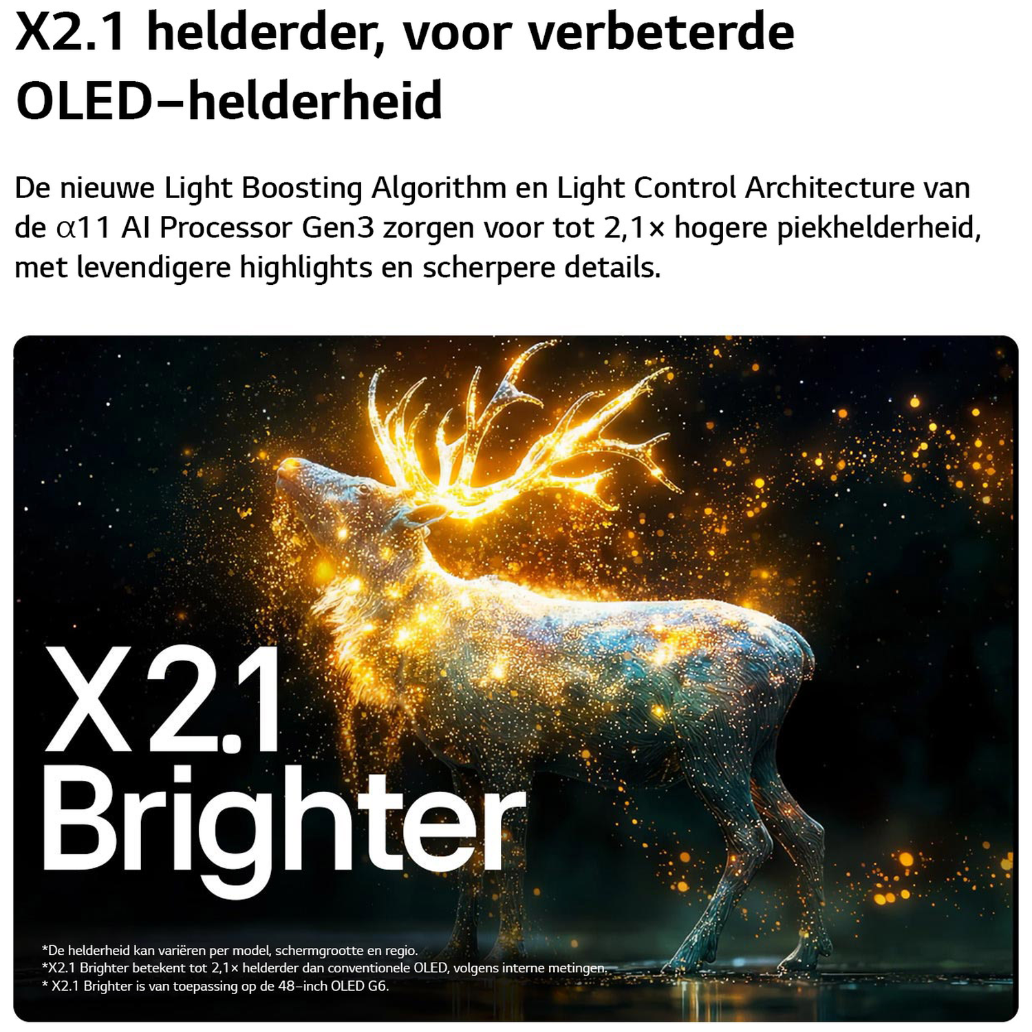 A deer made of light particles stands on a wet surface, with glowing antlers.