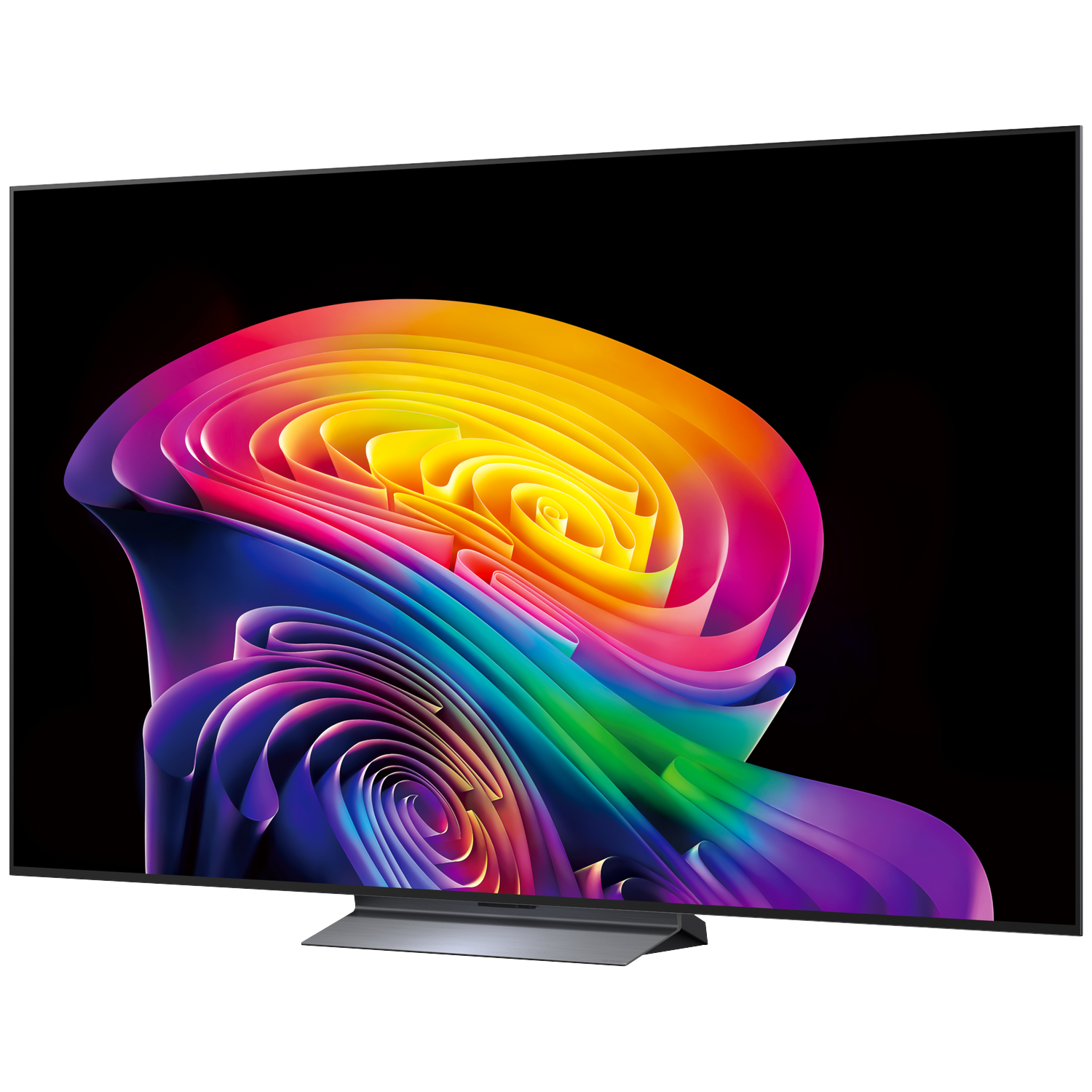 Un téléviseur moderne affichant un motif abstrait vibrant et coloré sur son écran.