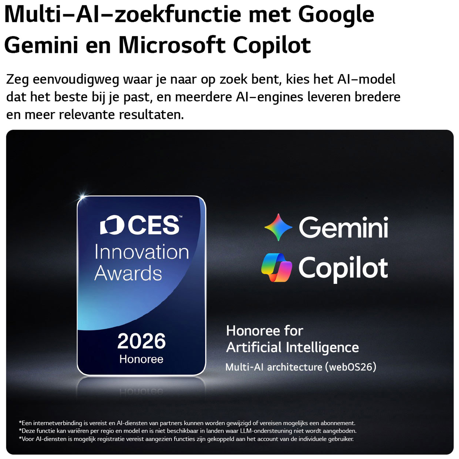 CES Innovatieprijs 2026 voor Gemini en Copilot. AI-architectuur.