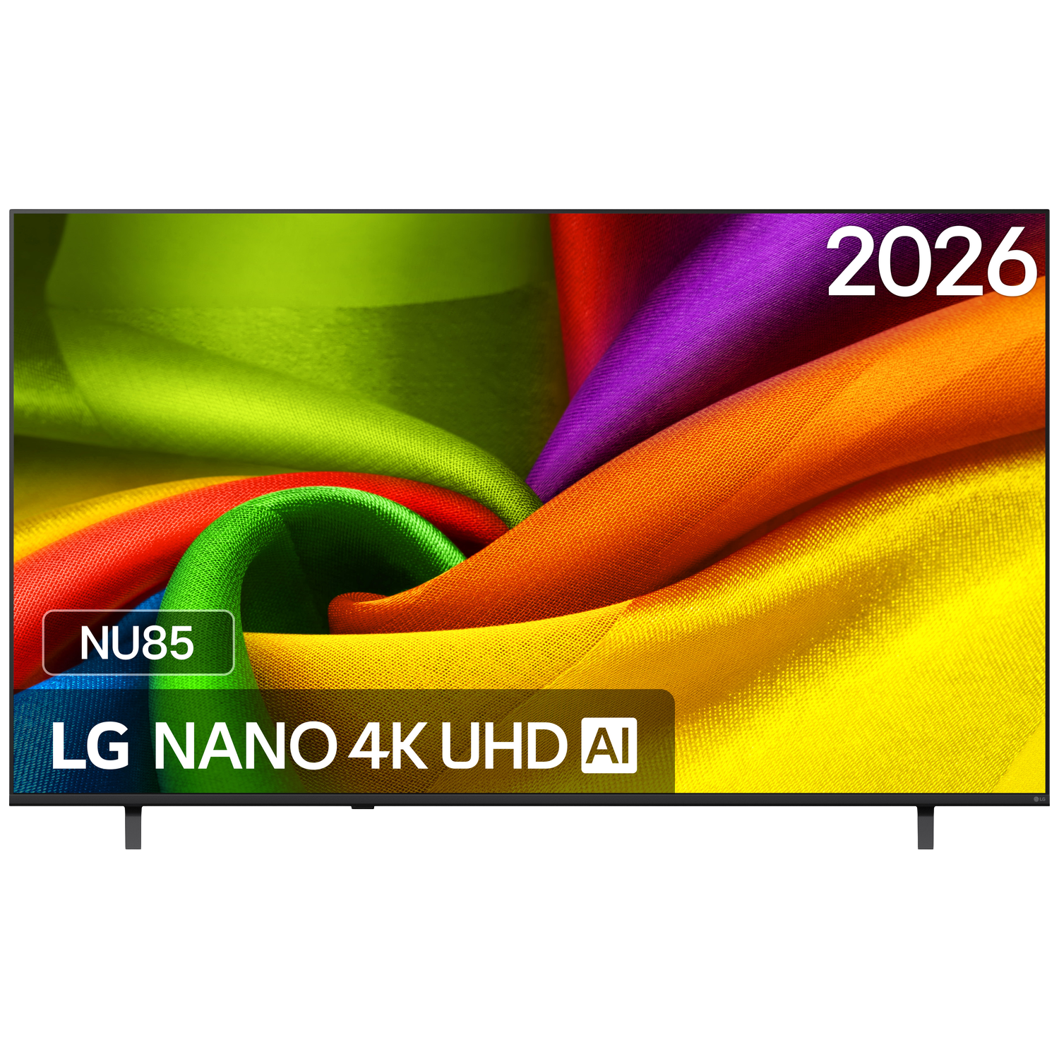 LG Nano 4K UHD TV with vibrant fabric display and 2026 text.