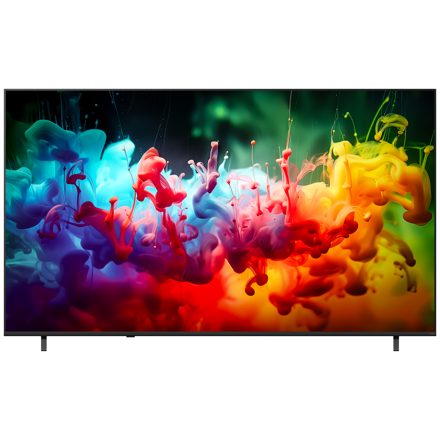 A modern TV displays an abstract image of colorful, flowing ink clouds.