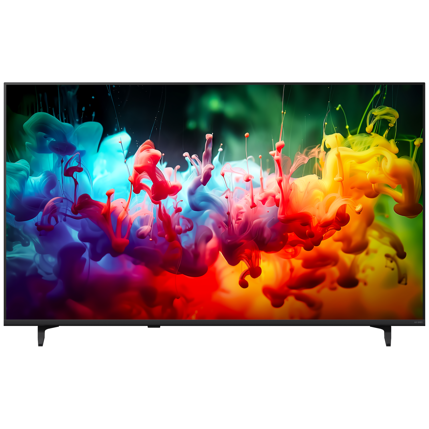 A TV screen displays colorful explosions of red, blue, and yellow ink.