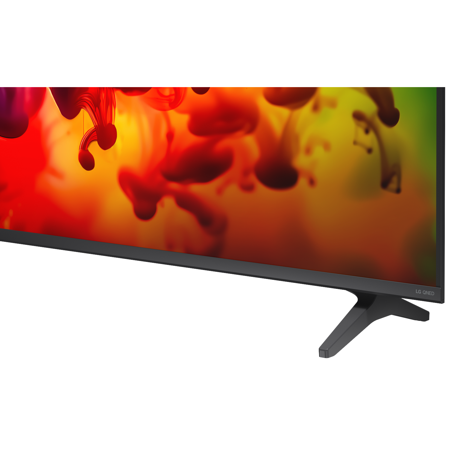 An LG QNED TV displaying an abstract, colorful background.