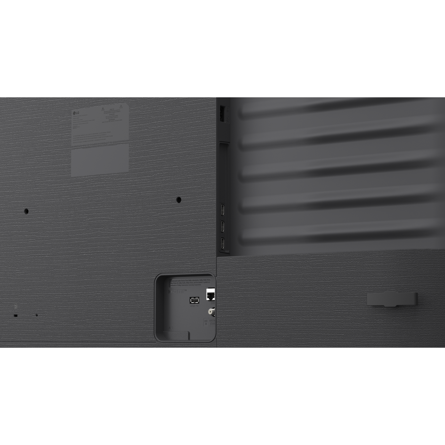 Back of a TV showing ports like HDMI and antenna. Details are visible.