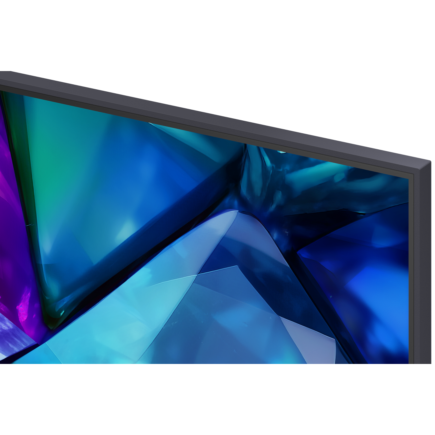 Abstracte, scherpe geometrische vormen in blauw- en groentinten.