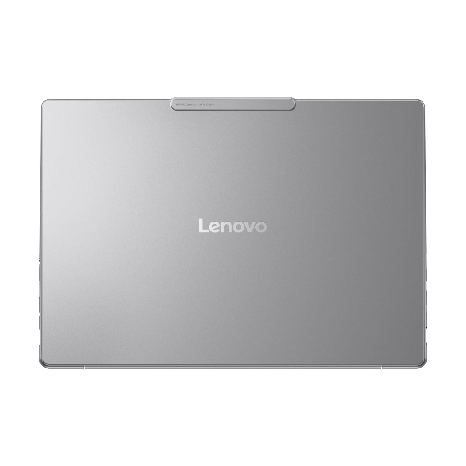 Un tablet Lenovo argentato con fotocamera e microfoni sul retro.