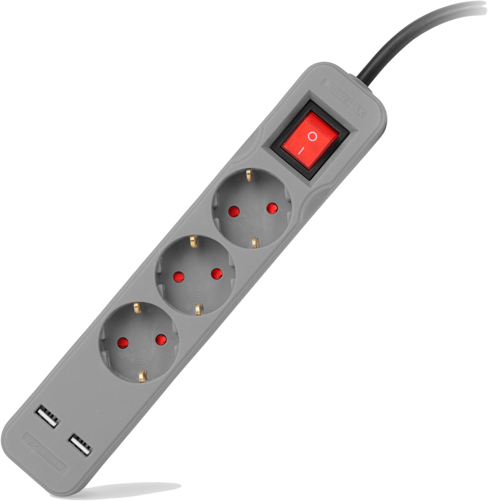 ENTAC Elosztó 3 foglalattal, kapcsolóval, 1,5m, 2 x USB, szürke (ESE1.5G3-1.5-SW-USB-GR)