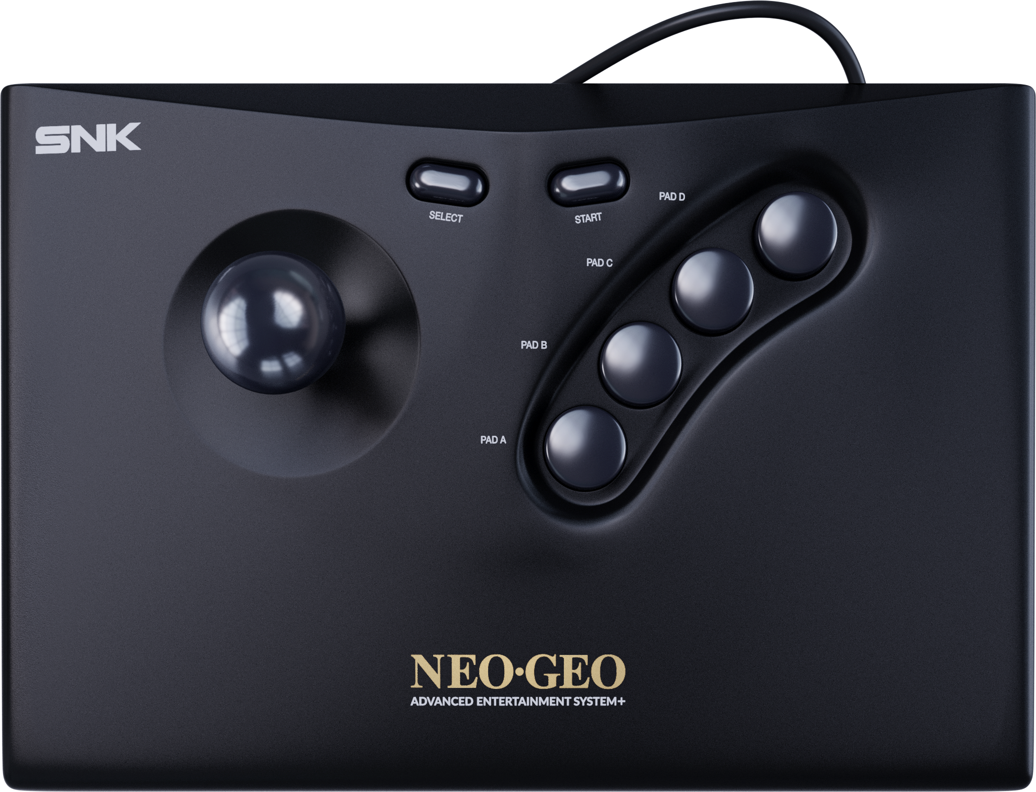Controller SNK Neo Geo nero con joystick e quattro pulsanti.
