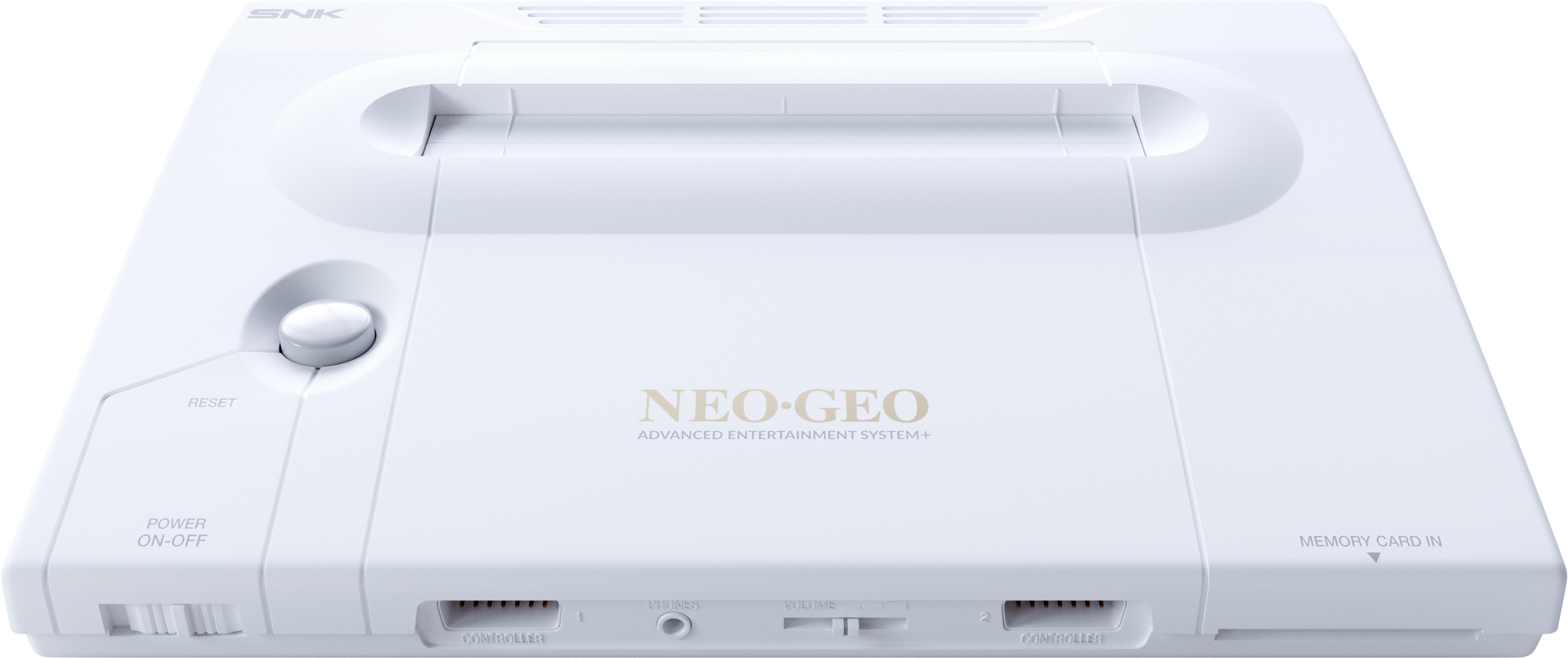 Un sistema di intrattenimento Neo-Geo Advanced SNK bianco con porte.