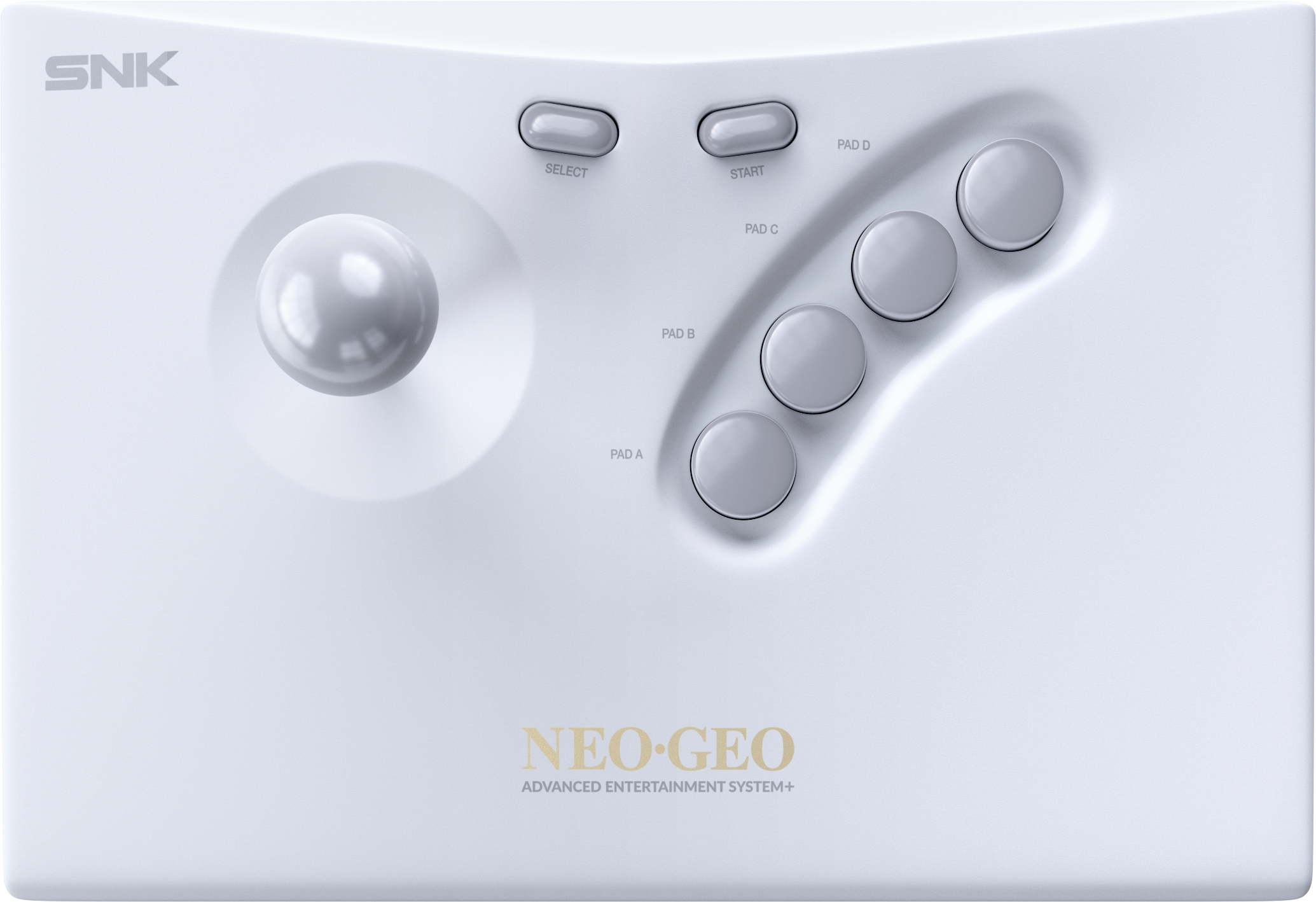 Un joystick arcade Neo Geo SNK bianco con joystick e pulsanti.