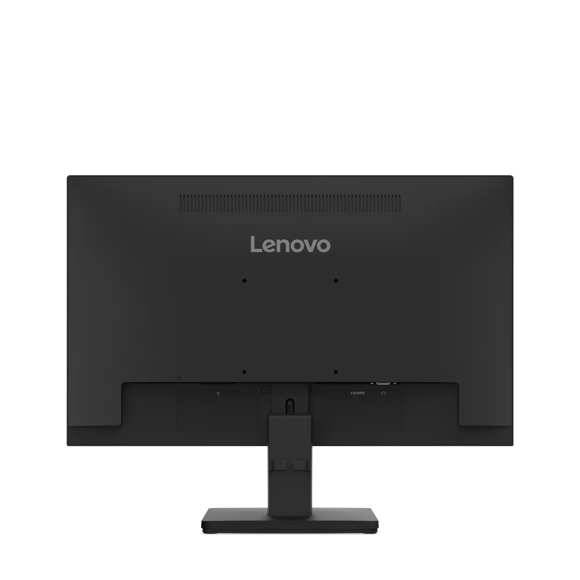 Fekete Lenovo monitor hátoldala portokkal és állvánnyal.