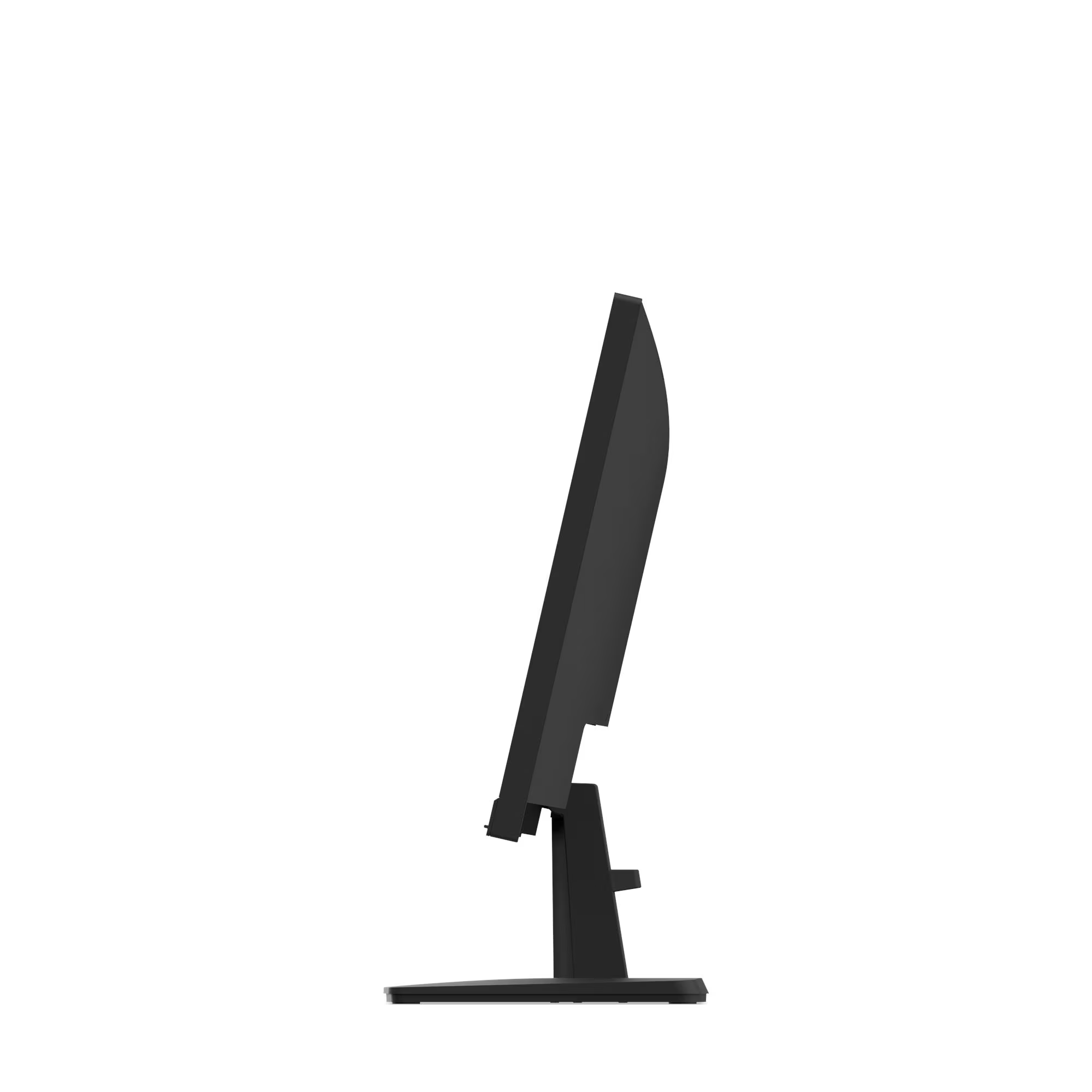 Egy fekete számítógép monitor oldalról, fehér háttérrel.