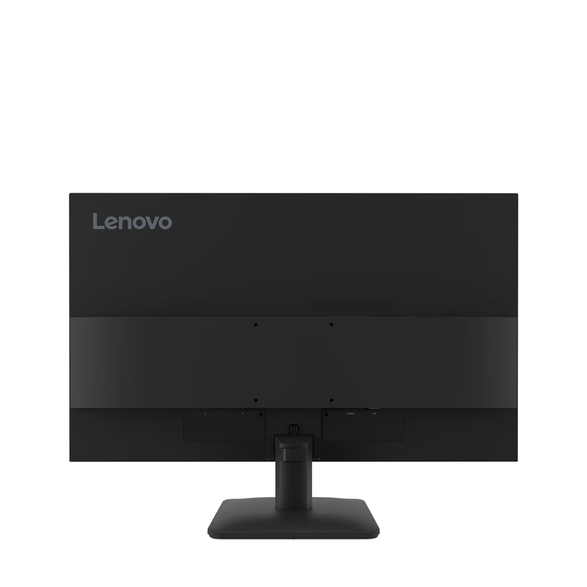 Fekete Lenovo monitor hátulnézete az állványával.