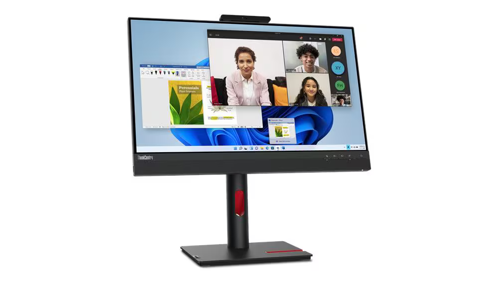 Egy all-in-one számítógép videohívást jelenít meg a képernyőn.