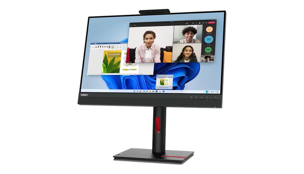 Egy all-in-one PC videohívást mutat négy személlyel a képernyőn.