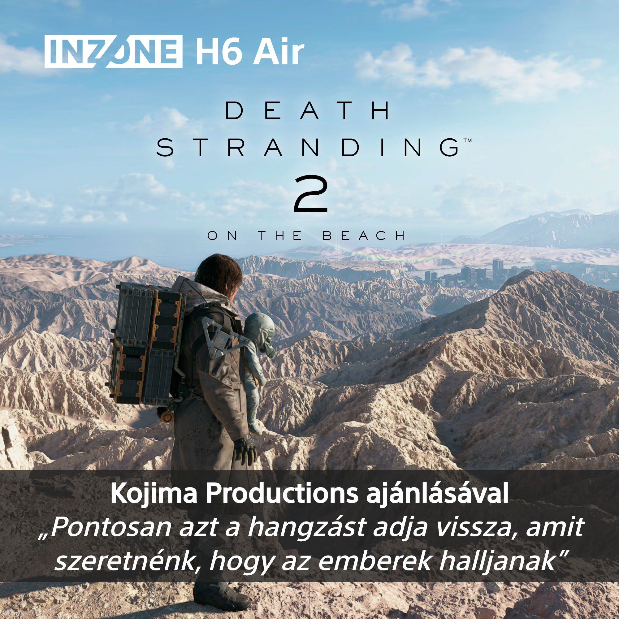 Férfi felszereléssel sziklás hegyen, várossal a háttérben.
