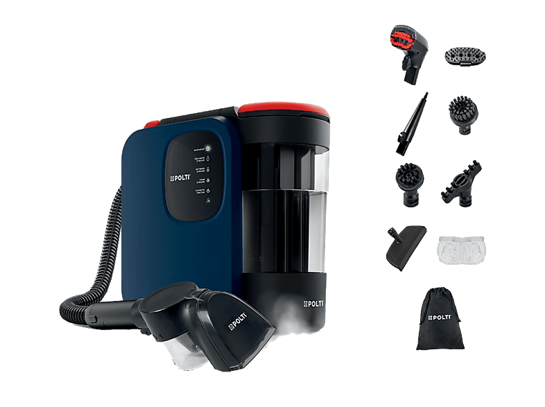 Aspirador de tapicerías - Polti StainOver Pet SC40, 2000 W, Vapor, 4 funciones en 1, Doble depósito, Ruedas giratorias, Azul