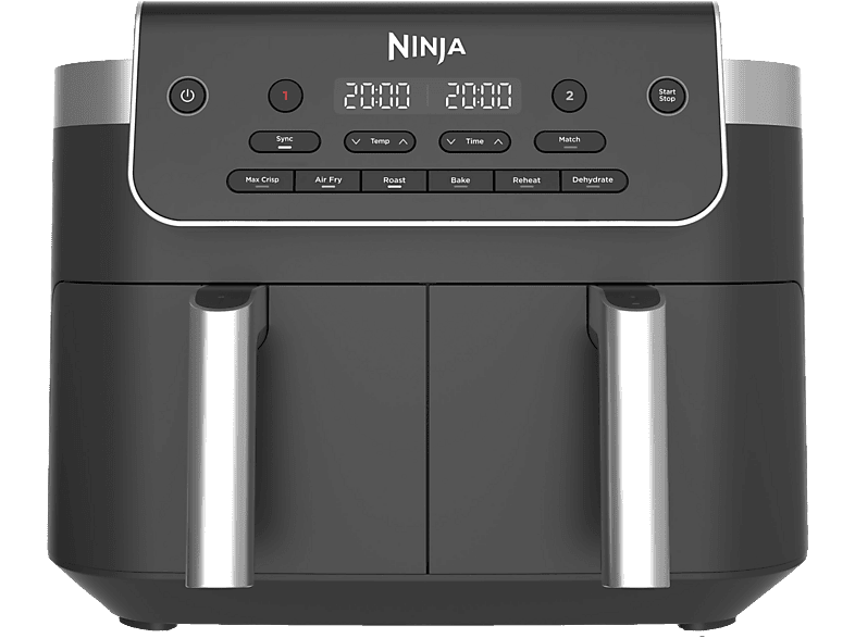 Freidora de aire - Ninja DualZone DZ801EU, 2 cestas, 7.6 l, 2470 W, 240 °C, 6 funciones cocción, Gris