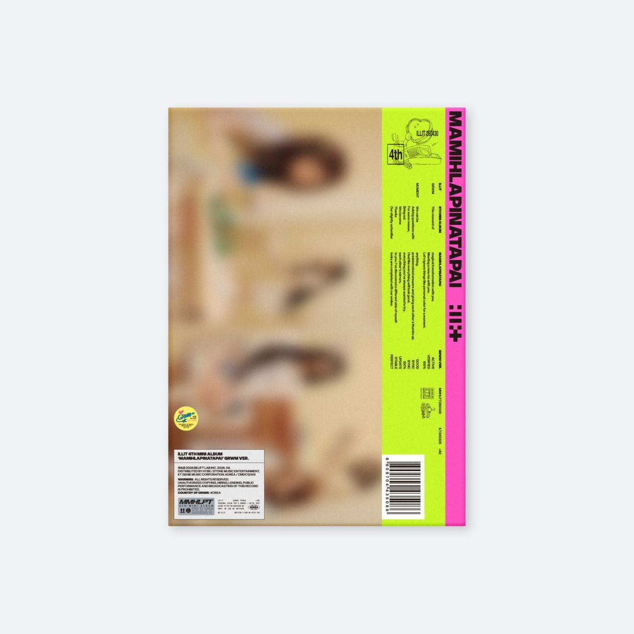 Albumcover mit Text und Barcode. Vier unscharfe Bilder von Mädchen im Vordergrund.