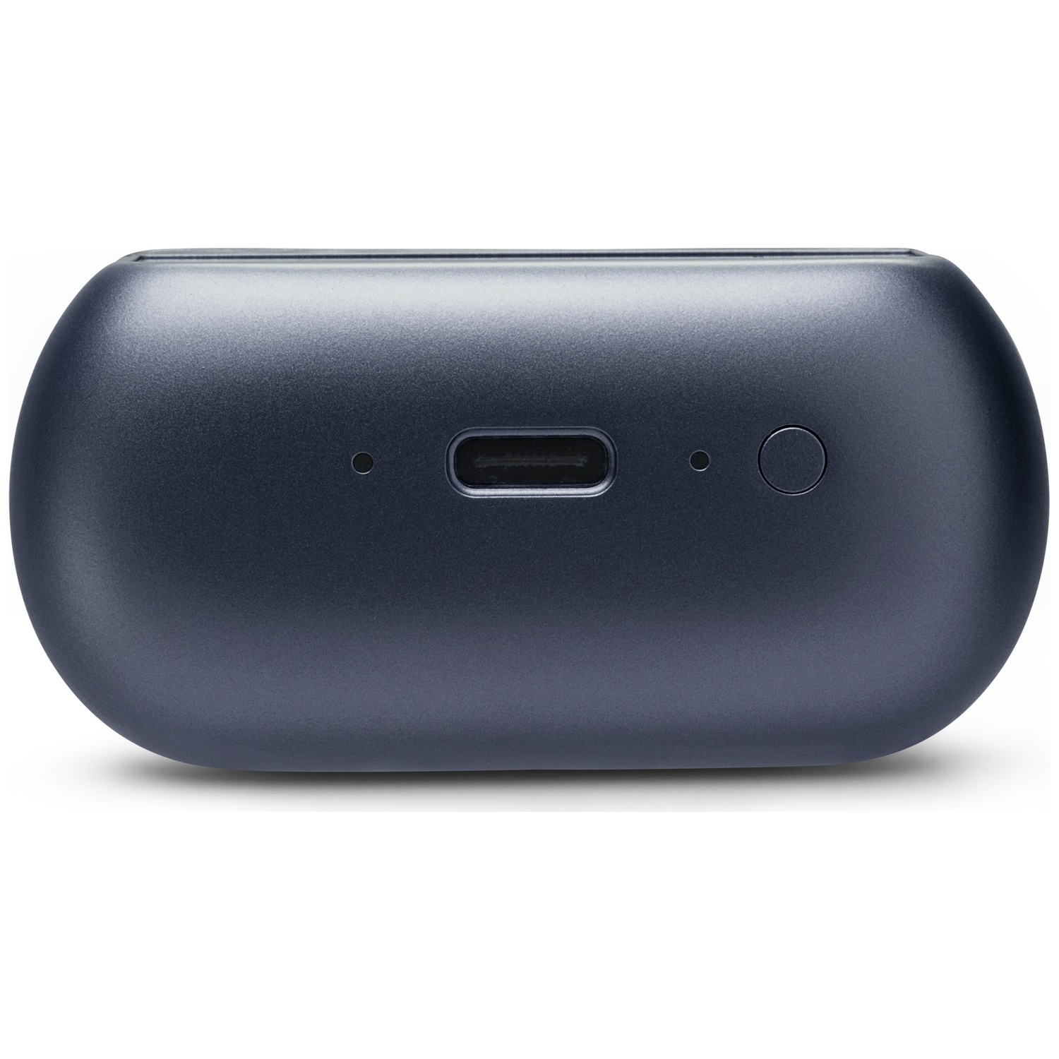 Dark gray charging case with USB-C port and a small circle.