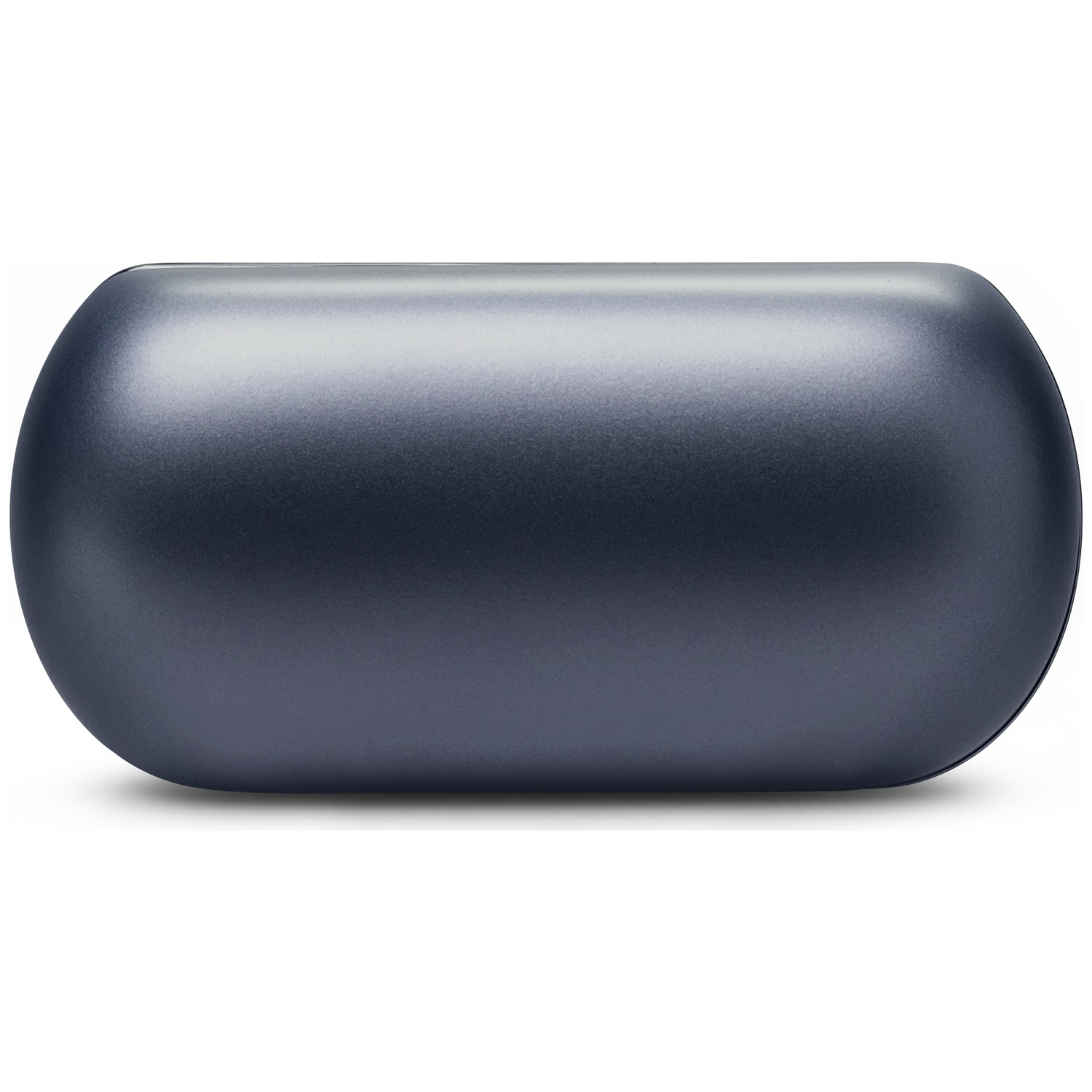 A dark gray, oval case with a smooth surface, isolated on a white background.