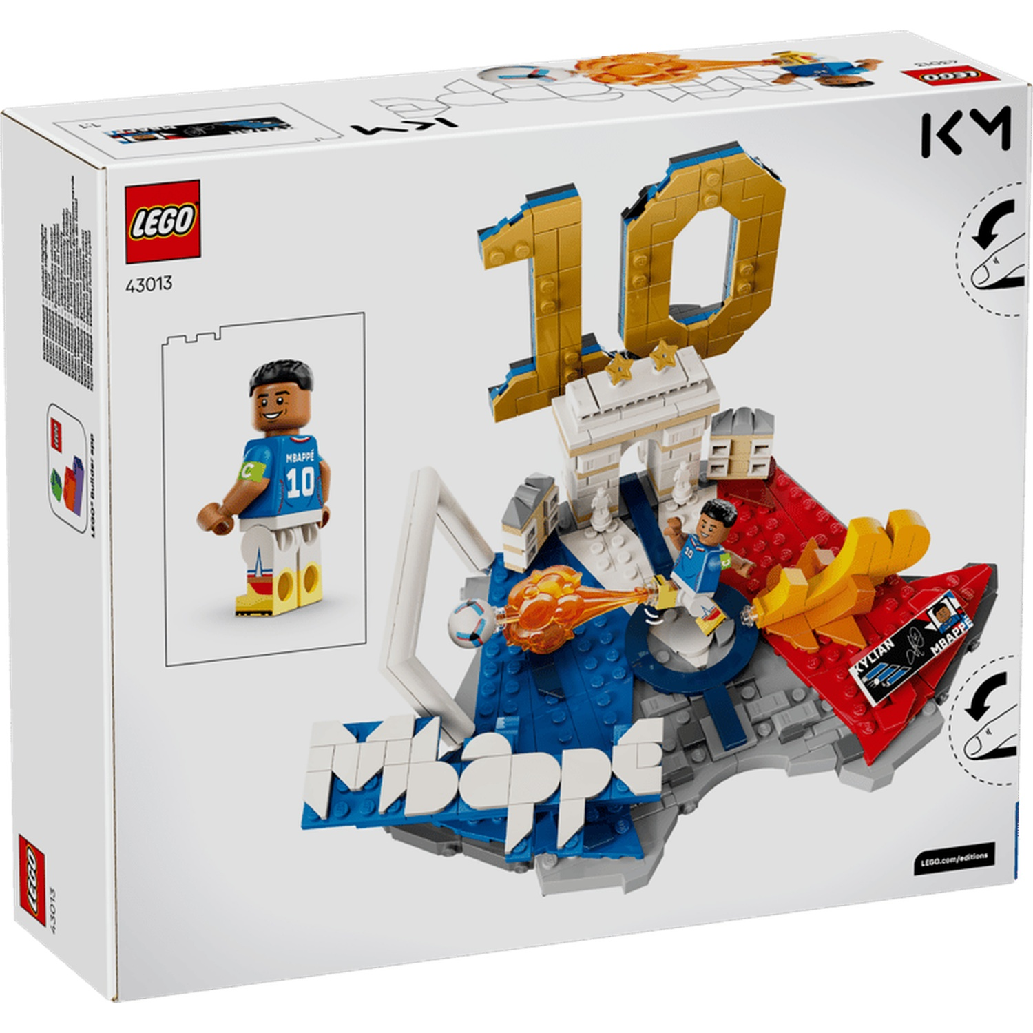 Emballage de set LEGO sur le thème du football avec des figurines de Kylian Mbappé.