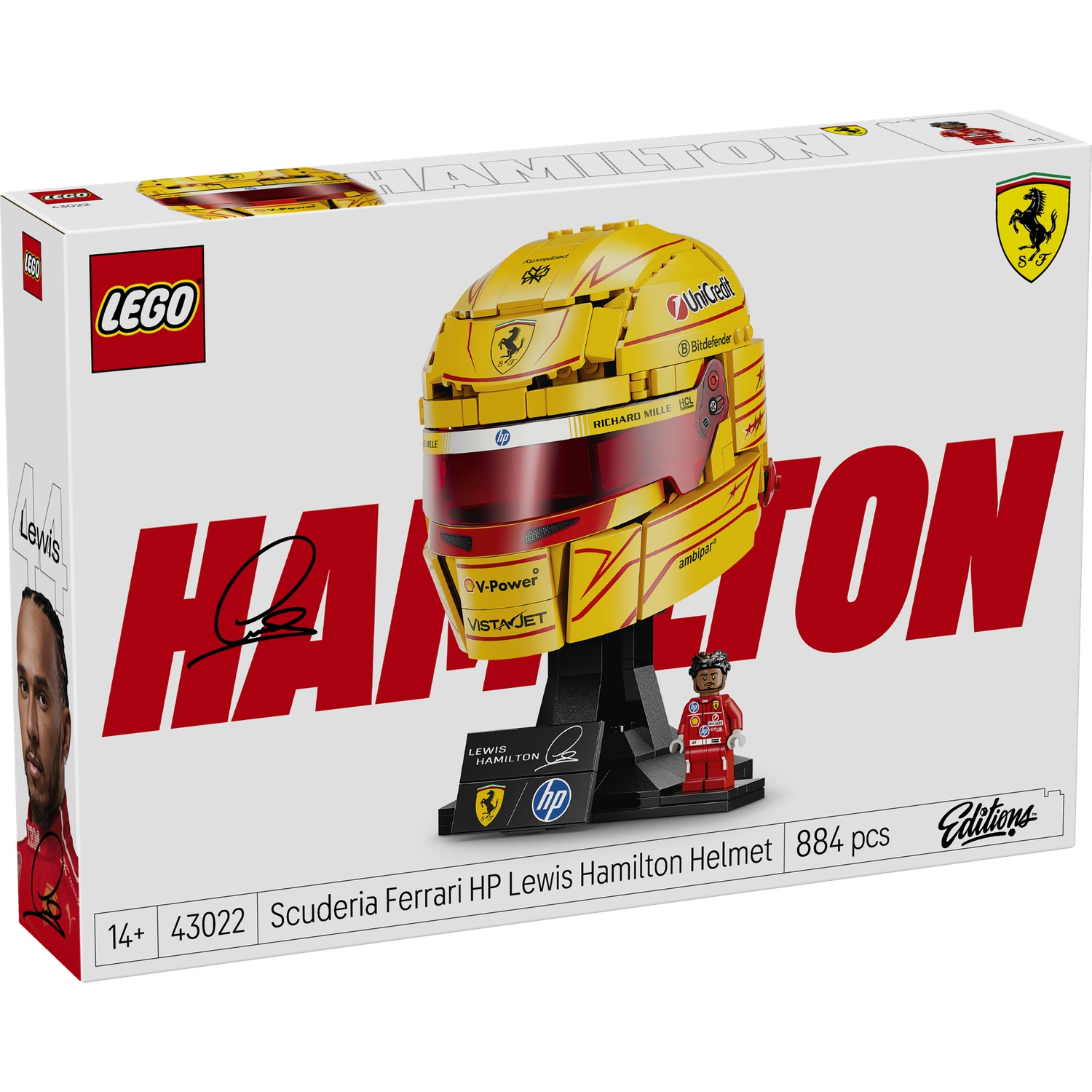 Lego Lewis Hamilton helm doos, Ferrari design, met minifiguur.