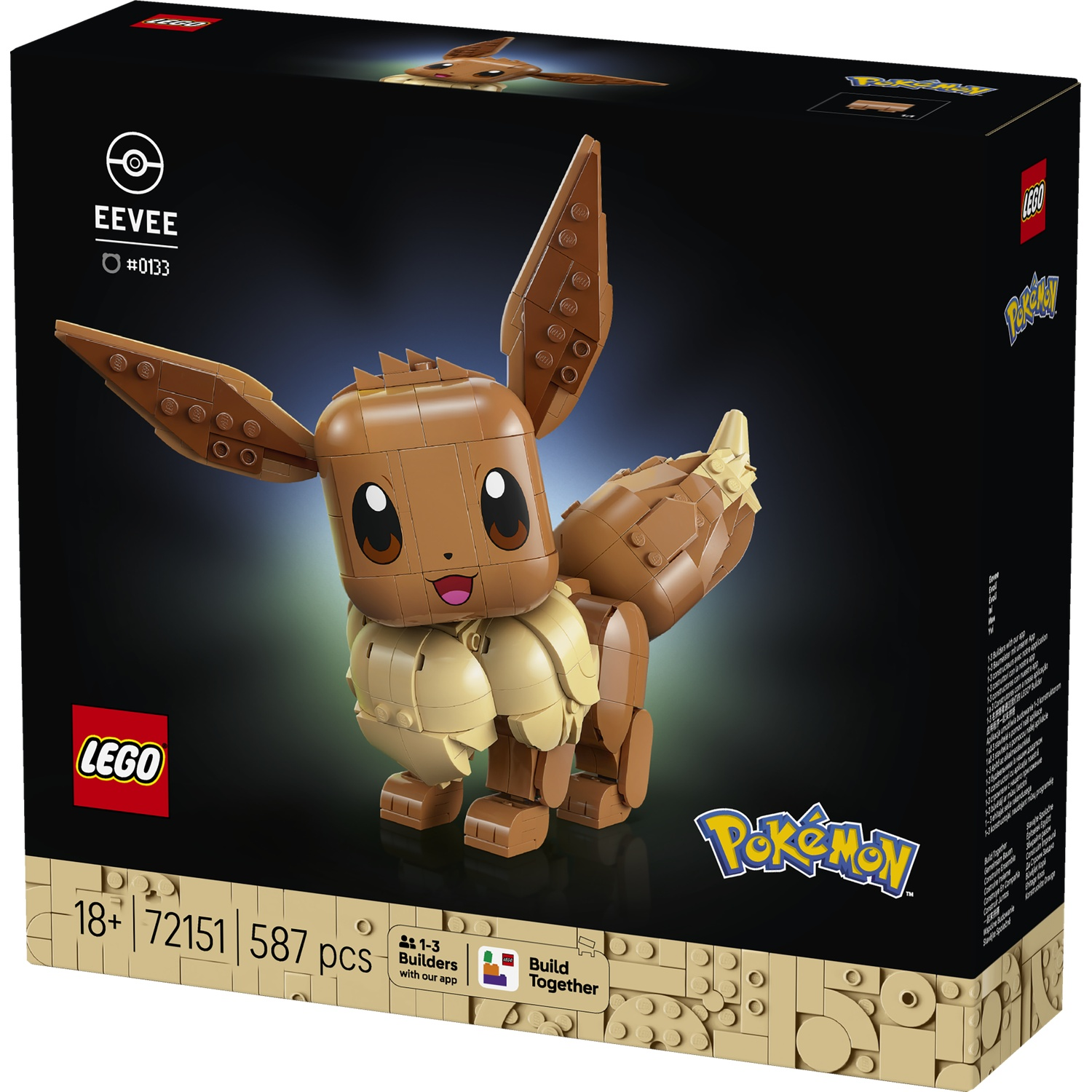LEGO Eevee Pokémon bouwset, 587 onderdelen, leeftijd 18+.