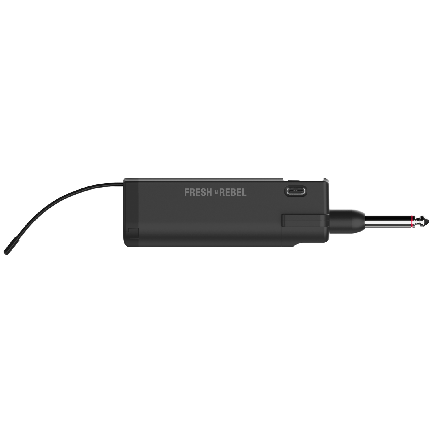 Schwarzes Audiogerät mit Kabel und Klinkenstecker, Marke FRESH 'N REBEL.