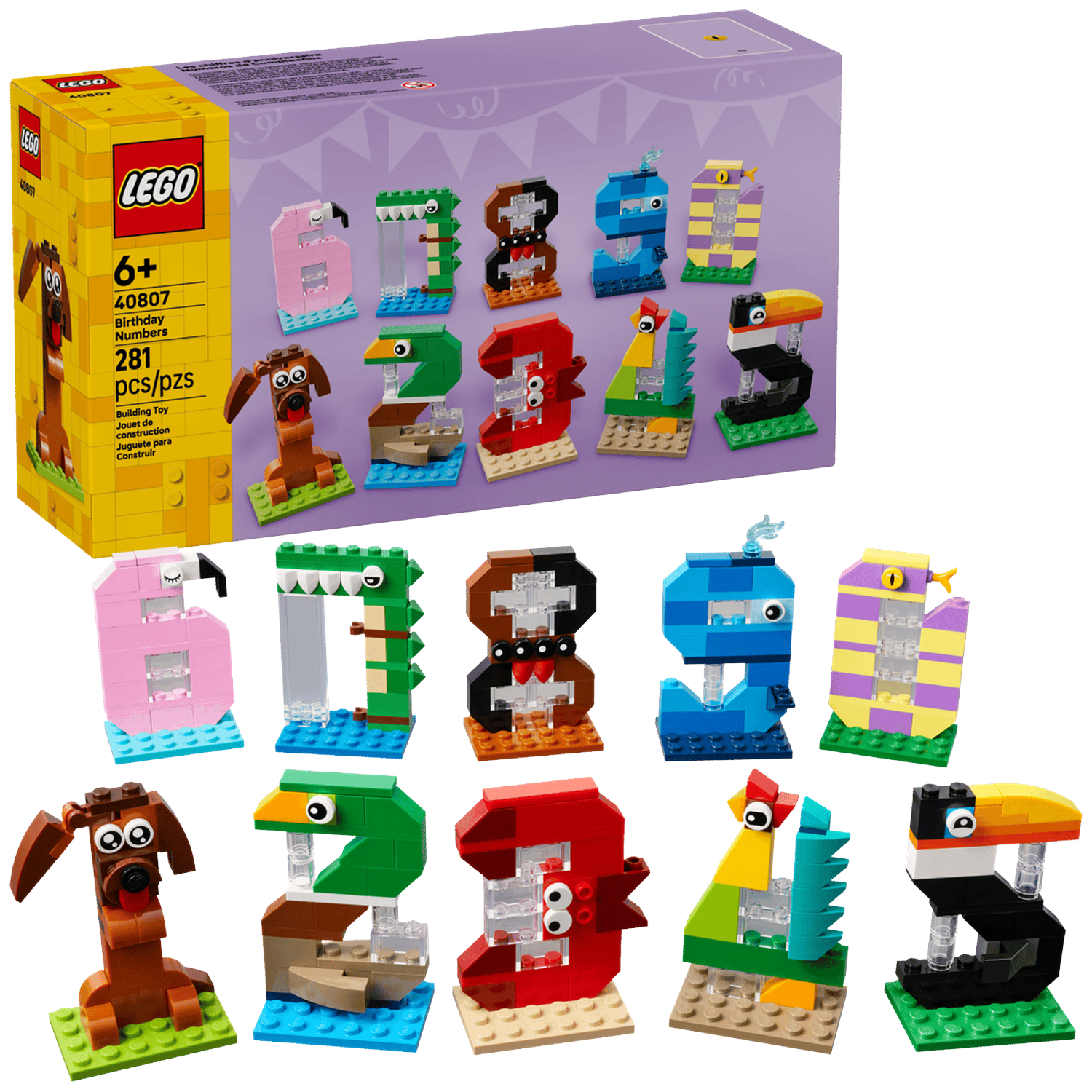 LEGO Cijfers: Hond, Krokodil, 8, Robot, 9, 7, Haan, 0, 1, 5, 2, 3, 4.